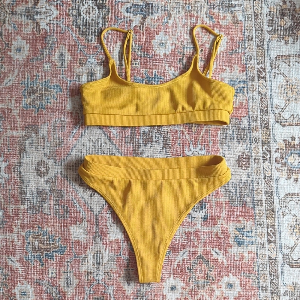 Yellow Ribbed Bikini Set